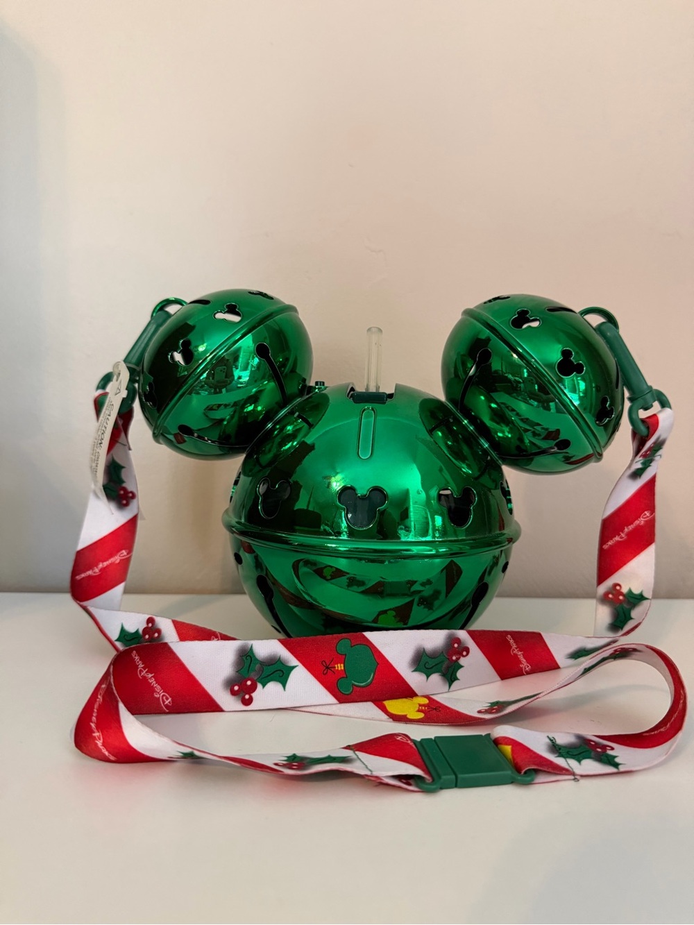Disney Parks Green Mickey Jingle Bell Drink Container Holiday Sipper Cup